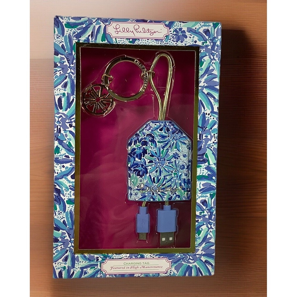 NEW Lilly Pulitzer Charging Tag Cable Micro USB -USB 2.0. + Keychain  Gift Nice!